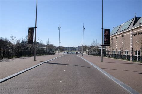 empty museumstraat square   corona virus  amsterdam  netherlands  editorial
