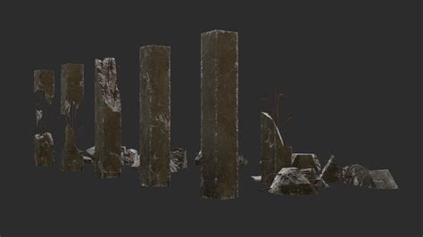 3d Model Broken Concrete Pillars Pack Vr Ar Low Poly Cgtrader