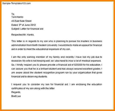 financial assistance financial sample letter google search
