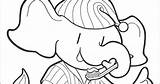 Elephant Teeth Brushing Coloring sketch template