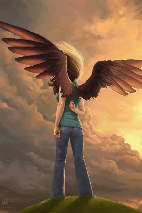 fantasy female beauty angel wings sky cloud sunset