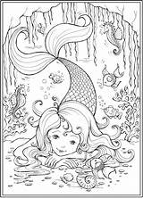 Mermaid Colorear Sirena Sirenas Dover Publications T1p sketch template