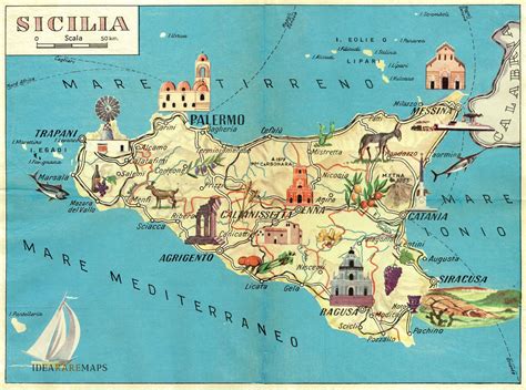 Sicilia Mapa Italia 1961 Fine Art Photo Photo Art Canvas Giclee