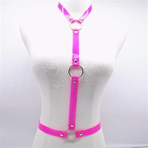 women sexy punk harness handmade rose red leather goth o round hook