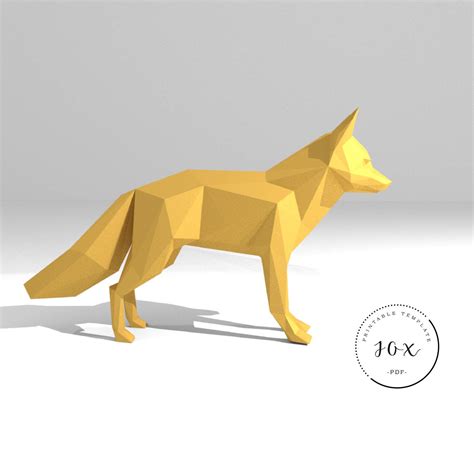 printable diy template  fox  poly paper model template