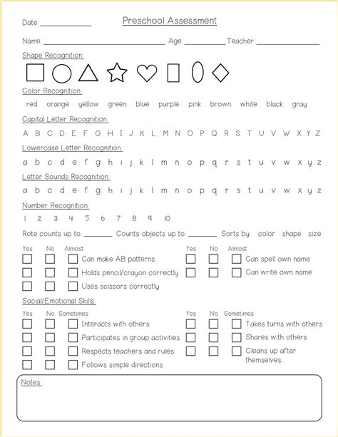 preschool assessment checklist template geneevarojr