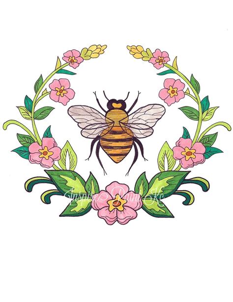 floral bee watercolor painting bee painting bee watercolor bee