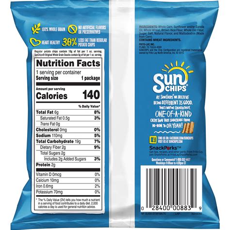 sun chips original nutrition label labels