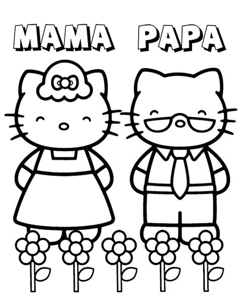 mama  papa   kitty  printable coloring page sheet