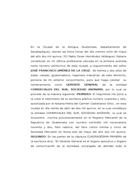 Acta Notarial De Nombramiento Guatemala Governo