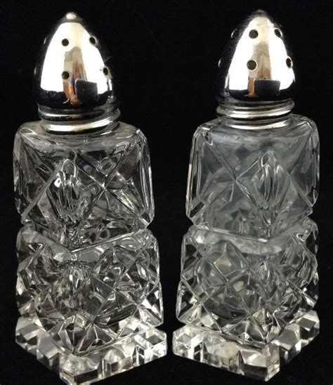 Vtg Diamond Shaped Glass Salt And Pepper Shakers Pressed