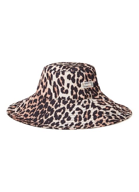 ganni bucket hoed met luipaard print bruin de bijenkorf