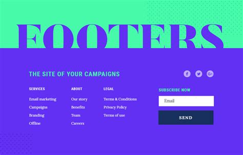 site  footers  displayed   purple  green background