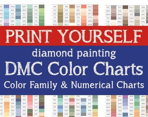 printable  dmc color charts diamond painting drill color etsy uk