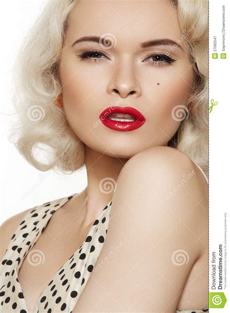 retro 50s fashion sexy pin up model lips make up stock