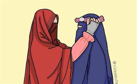 gambar kartun muslimah cantik  imut bertiga  gambar kartun