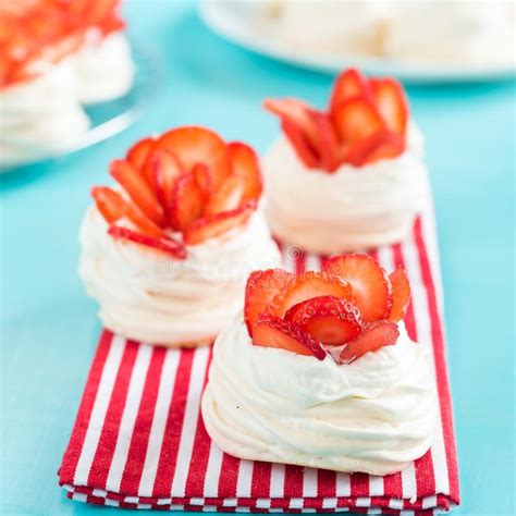 mini pavlova meringue cake with fresh strawberries stock image image of morning cream 89130959
