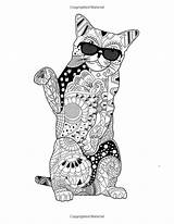 Coloring Adult Cats Pages Cat Colouring Mindfulness Book Creative Animal Animals Fancy Books Printable Blank Zentangles Relaxation Mandala Dog Color sketch template