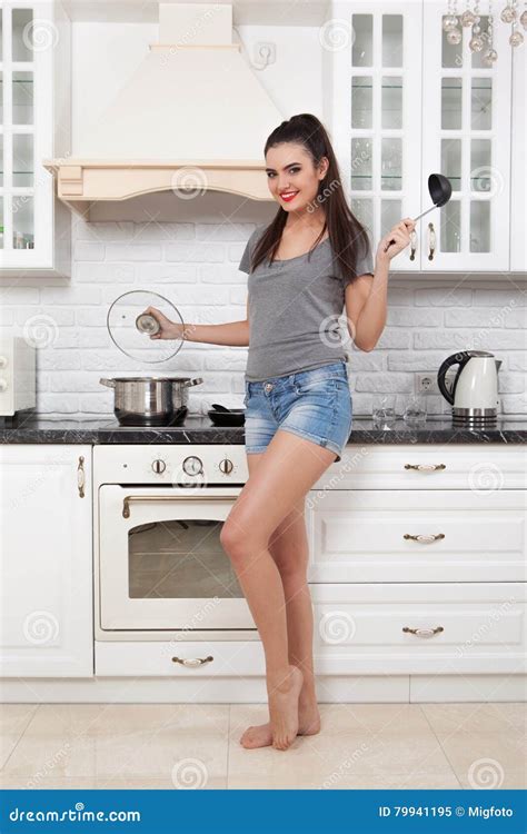 Beautiful Girl In The Kitchen Stock Image Image Of Diet Fresh 79941195