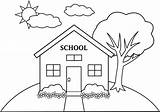 School Coloring Pages Cartoon Building House Kids sketch template