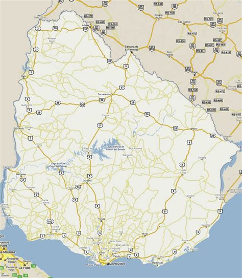 detailed road map of uruguay uruguay south america mapsland