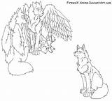 Anime Wolf Sitting Pups Three Pages Template Coloring Lineart Firewolf sketch template