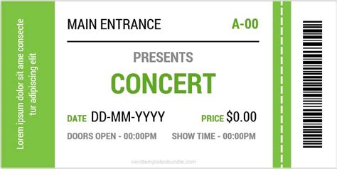 concert ticket templates  ms word formal word templates