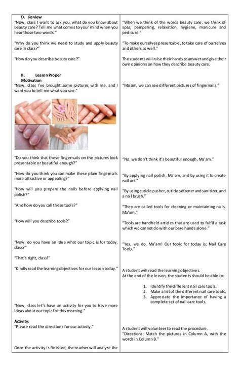 detailed lesson plan intle beauty care nail care services nail