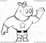 Pig Waving Hero Super Clipart Cartoon Outlined Coloring Vector Thoman Cory Royalty sketch template