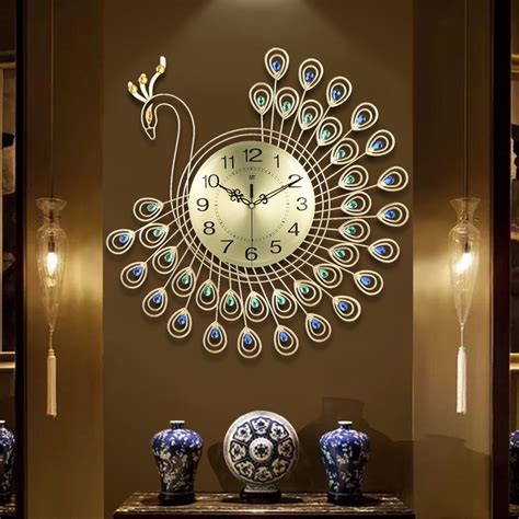 luxury  crystal diamond peacock decorative wall clock modern design