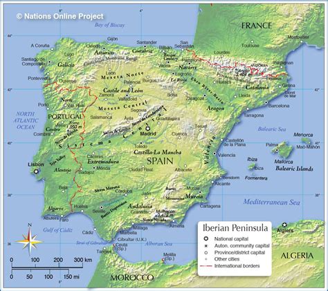geographical map  spain topography  physical features  spain