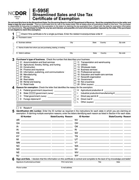 Form E 595e Streamlined Sales And Use Tax Certificate Of Exemption