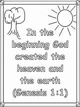Coloring Pages Creation Genesis God Kids Created Beginning Bible Christian Earth Verse Verses Children Sunday School Activities Preschool Gen Clipart sketch template