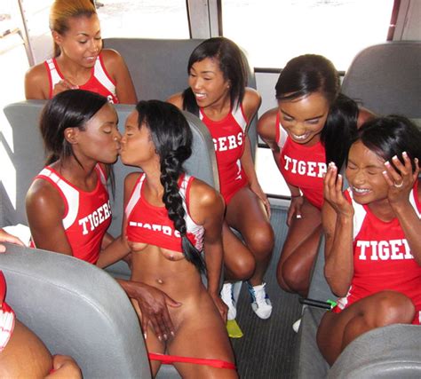 black gf cheerleaders on bus