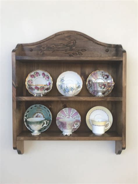 tea cup shelf robin etsy shelves woodworking desk