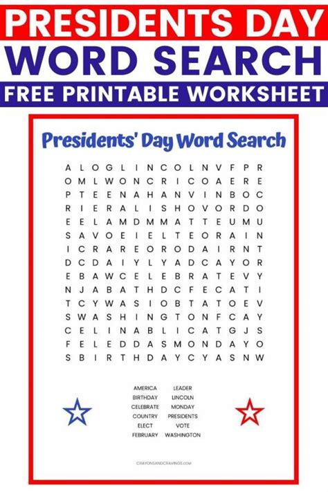 presidents day word search printable lesson plans