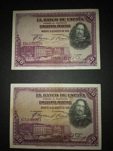 Spain Lot 2x 50 Pesetas 1928 Mbc Condition And