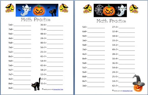 free halloween math practice pages multiplication division and