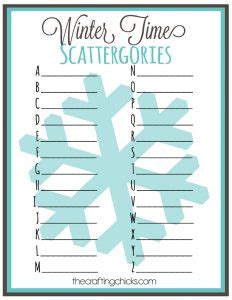 winter time scattergories  printable  crafting chicks