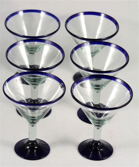 Mexican Martini Margarita Glasses Cobalt Blue Rim Base