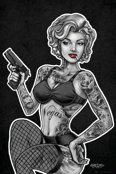 marilyn monroe tattoo art locked and loaded poster 24x36