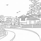 Neighbourhood Suburban Houses Pavement sketch template