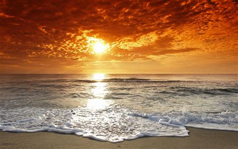 beach sunset landscape beautiful red rays  sunset image