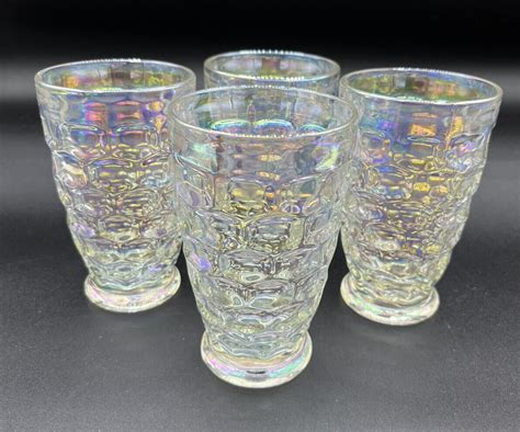 Federal Glass Yorktown Colonial Iridescent Tumblers Glasses Set Of 4