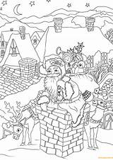 Santa Coloring Claus Pages Chimney Christmas Presents House Down Printable Entering Via Fireplace Come Color Print Drawing Merry Getcolorings Cool sketch template