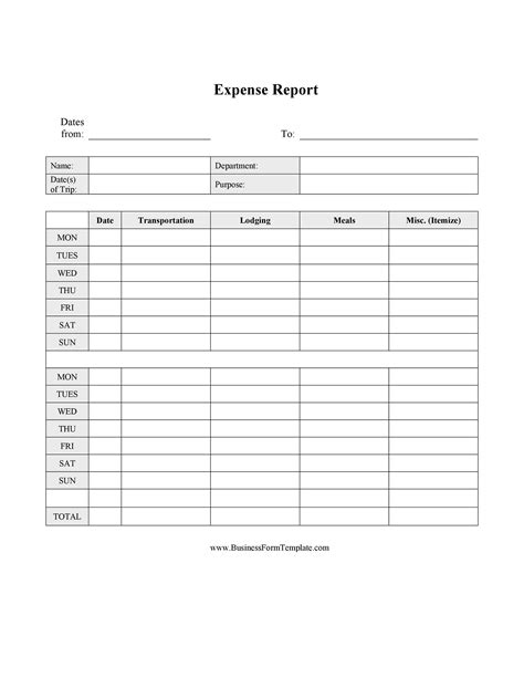 expense report template  printable printable templates