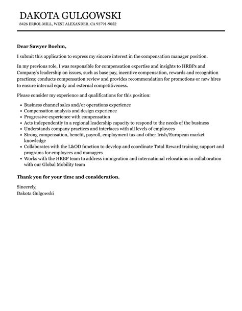 compensation manager cover letter velvet jobs