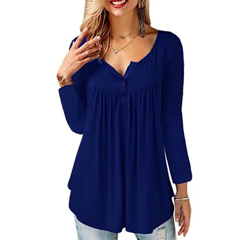 fashion blouses womens tops button v neck long sleeve loose ladies