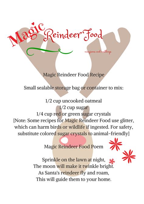 share  magic reindeer food recipe  poem  printable