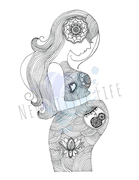 pregnancy coloring page digital  birth art adult etsy
